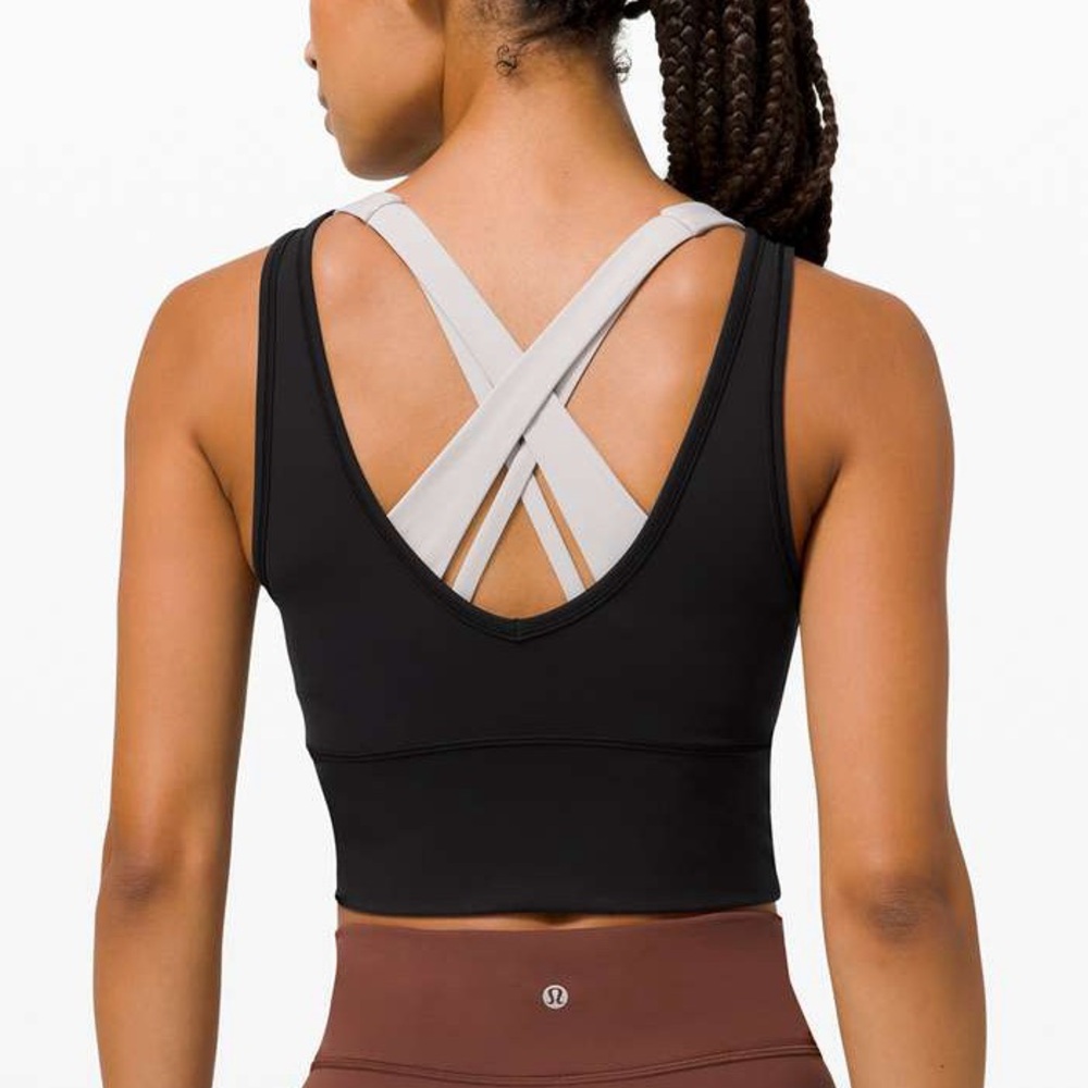 Lululemon Power Pivot Ribbed Cropped Tank Black Reversible V-Neck Womens Size 4 - Picture 3 of 5